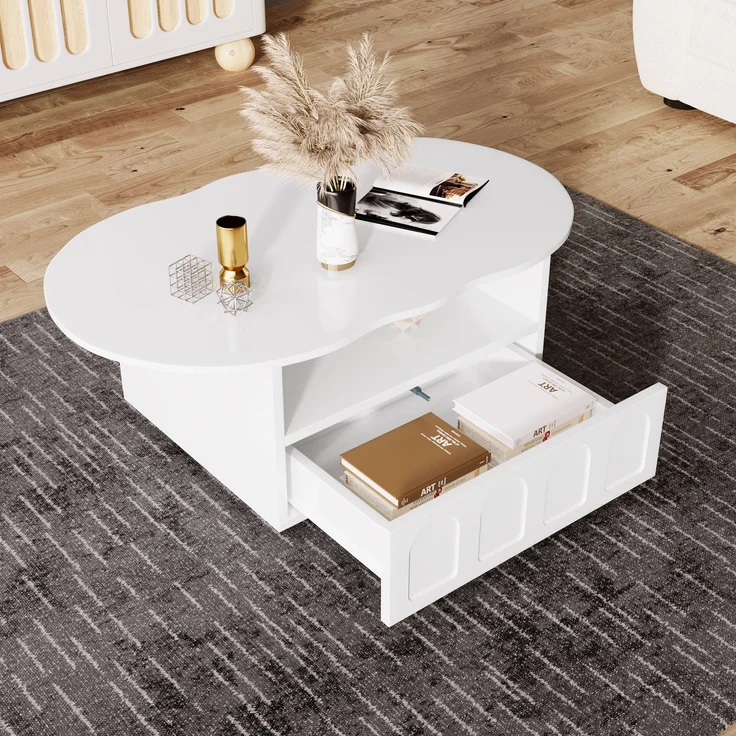 Couchtisch aus Spanplatte mit Schublade & Ablagefach, 100x60x40,5 cm, Weiß – Bild 9