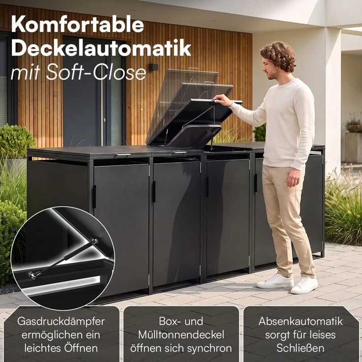 STEELSØN 'Thoria' Mülltonnenbox 5er je 240 Liter, graphitschwarz, Mülltonnenverkleidung aus Stahl, wetterfest, 116x80x332 cm, Müllbox für 5 Tonnen – Bild 3