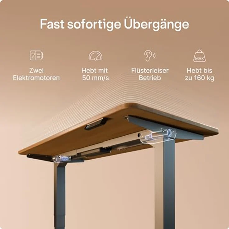 Desktronic Höhenverstellbarer Schreibtisch aus massivem Eichenholz (120x60 cm) – Elektrisch höhenverstellbar mit flüsterleisem Dual-Motor & Touchscreen – Hohe Tragfähigkeit – Stehtisch HomePro – Bild 4