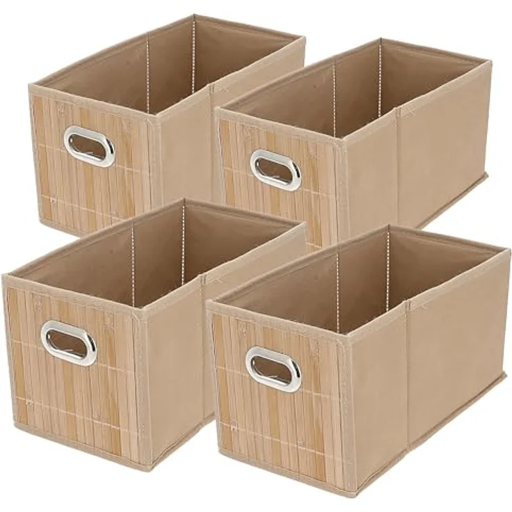 CEPEWA Allzweckkorb Aufbewahrungskorb Bambus 4er Set faltbar 16x16x31cm Metall Grifflöcher – Bild 5