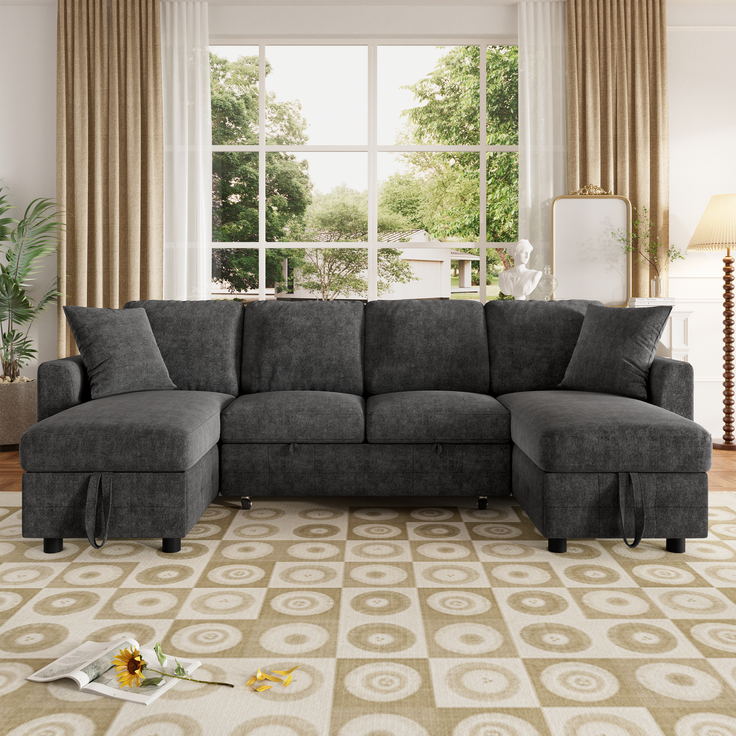 ZUBALIYA Schlafsofa 61x107 cm, mit USB - Anschluss, mit Stauraum, mit Ausziehbett, mit Chenille - Bezug, mit breiten Armlehnen, Grau – Bild 11
