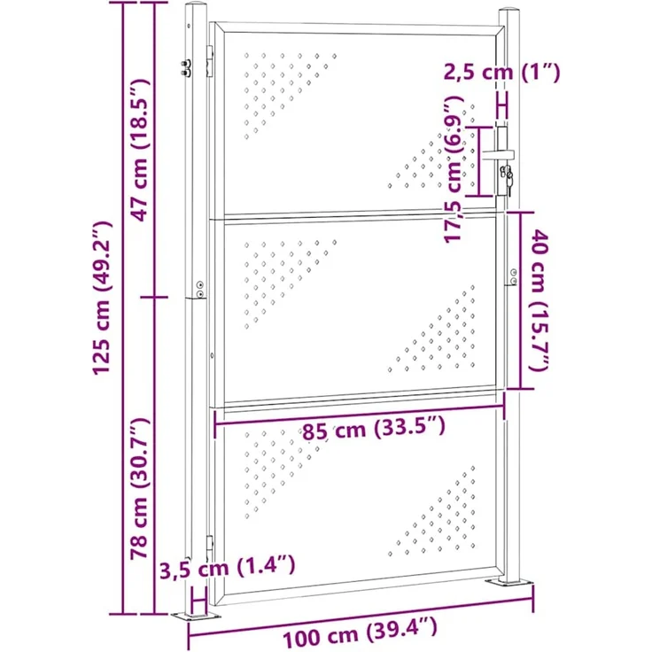 vidaXL Gartentor mit Schloss Silber 85 x 120 cm Edelstahl 3402580 – Bild 12