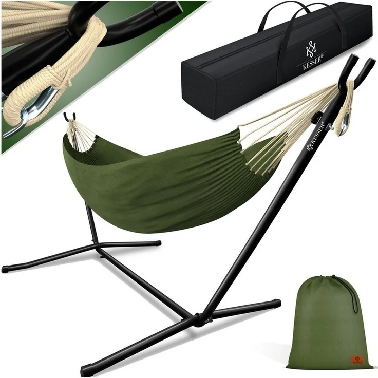 KESSER® Hängematte LAKE mit Gestell, für 2 Personen, 200kg Belastbarkeit, Khaki