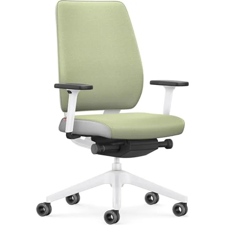 Interstuhl Joyce Interior Edition, ergonomischer Bürostuhl mit Synchromechanik, verstellbarer Rückenlehne und Lordose, Designer-Rollen (Grün | Hellgrau)