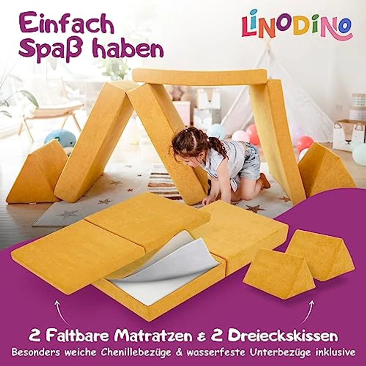 Linodino Kindersofa Spielsofa I aus Schaumstoff Bausteine I Spielcouch für Kinder, Wasserfeste Unterbezüge, Waschbare Chenille Bezüge 30° – Bild 5
