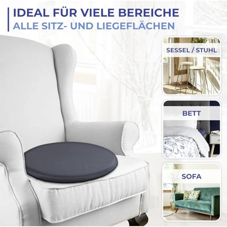 Maximex Drehkissen, 360° Aufstehhilfe mit 2 Wechselbezügen, ideal für Autositze, Sofa und Sessel, Ø 38,5x4,5 cm – Bild 5