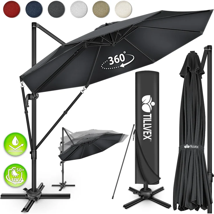 tillvex® Sonnenschirm verstellbar mit Kurbel, 360° drehbar, Polyester / Aluminium braun, Ø 300 cm – Bild 1