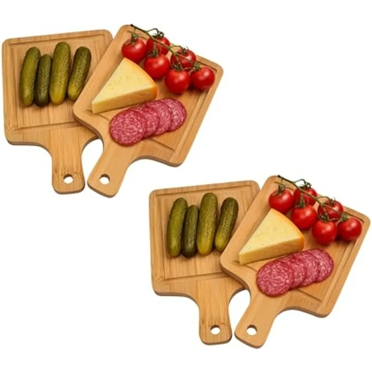 hausleben Schneidebrett Servierbrett – 15×10 cm – Mini Bambus Schneidebrett mit Griff, (6-St), zum Servieren, Snacks, Tapas & Küche – Robust & Lebensmittelecht – Bild 1