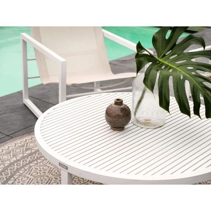 Gartencouchtisch Vevi aus Aluminium, modern, rund, weiß, Ø 100 cm, pulverbeschichtet – Bild 4