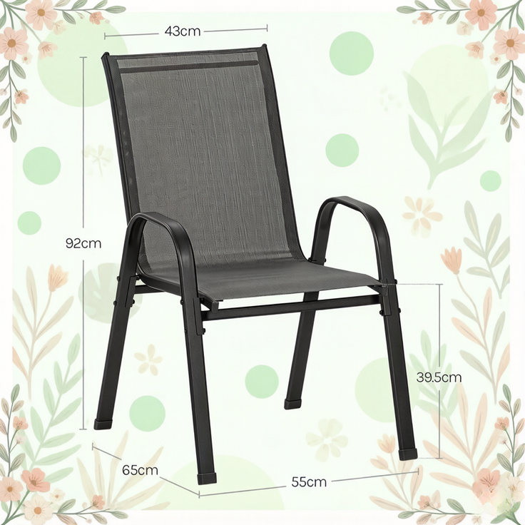 Gartenstuhl-Set 55 x 92 x 65 cm, 2 stapelbare Stühle in Dunkelgrau mit Armlehnen – Bild 3