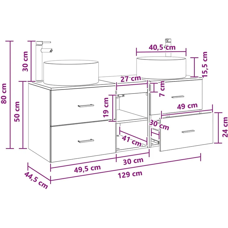 vidaXL Badezimmerschrank-Set 3 stk. Weiß 129 x 44,5 x 80 cm 3405947 – Bild 11