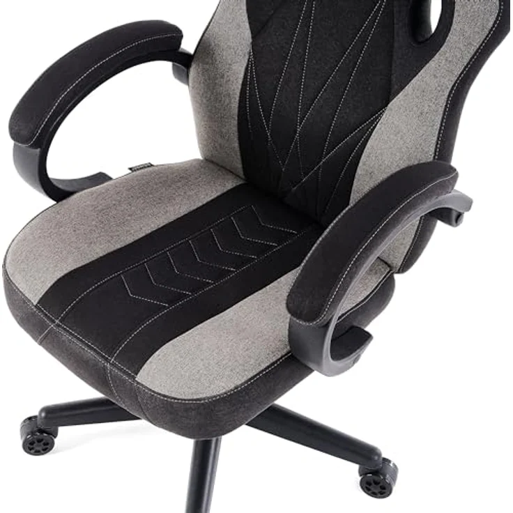 SENSE7 Gaming Stuhl Prism, ergonomischer Gaming Sessel, Gaming Chair mit Wippfunktion, Gepolsterte Armlehnen, Stoff Bürostuhl bis 120kg, PC Stuhl Schwarz-Grau – Bild 9