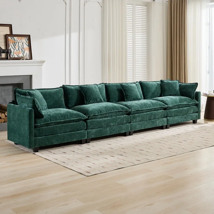 Cloud-Sofa 4 Sitzplätze (ohne Stuhlschläger),moderne Kombinationssofa geeignet für das Wohnzimmer Schlafzimmer und Wohnung bequeme Doppel-Kissenkissen atmungsfreier 80% Schneier Stoff,Schneier Stoff,grün,