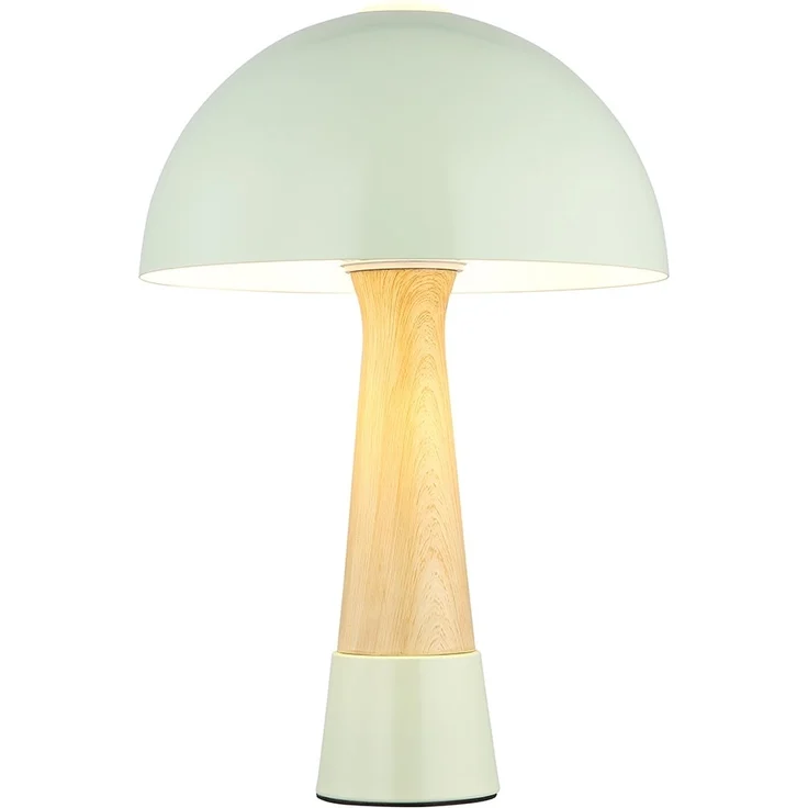 Retro Tischleuchte Pilz, Holzoptik, grün, E27, H 36,5 cm – Bild 1