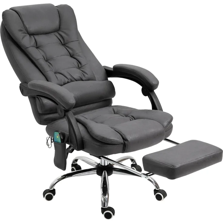 Bürostuhl mit Massage- und Wärmefunktion, ergonomisch, 6 Massagepunkte, Fußstütze, Fernbedienung, Polyester, 65 x 160 x 104 cm, Grau--Dunkelgrau--65x70x119cm--YOUDENOVA