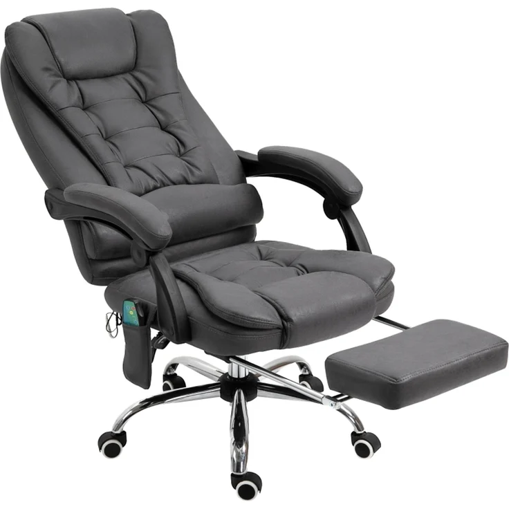 Bürostuhl mit Massage- und Wärmefunktion, ergonomisch, 6 Massagepunkte, Fußstütze, Fernbedienung, Polyester, 65 x 160 x 104 cm, Grau--Dunkelgrau--65x70x119cm--YOUDENOVA – Bild 1