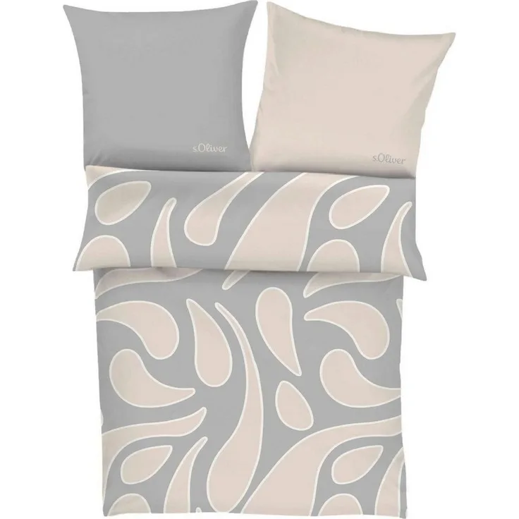 s.Oliver Bettwäsche Satin-Bettwäsche APRI, 135 x 200 cm, Grau, Beige, Satin, 2 teilig, mit Reißverschluss