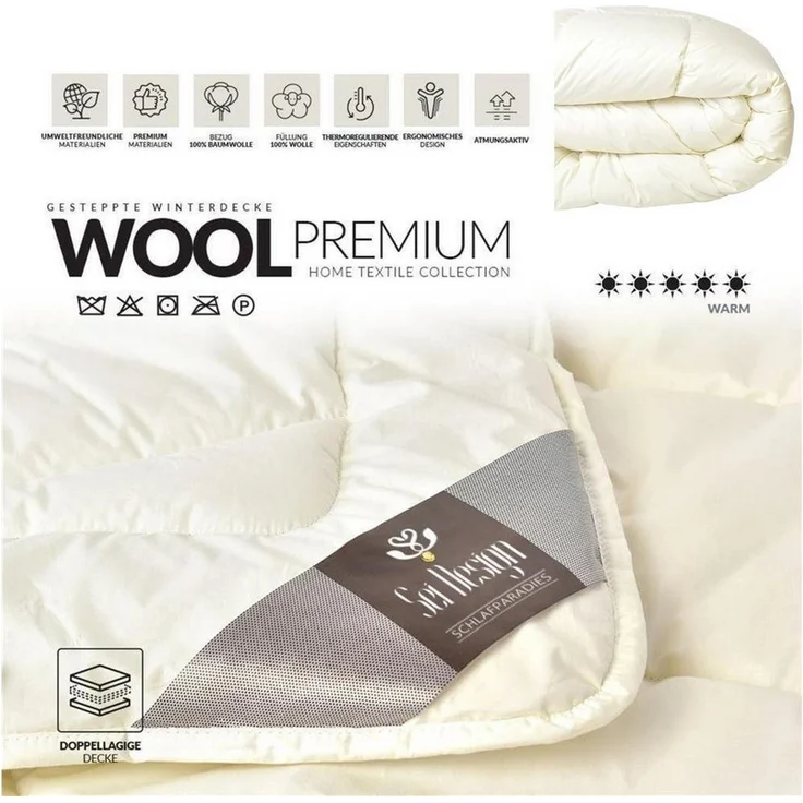 SEI Design Naturfaserbettdecke WOOL Premium Collection 155x220 cm, Füllung: 100% Schurwolle, Bezug 100% Baumwolle – Bild 3