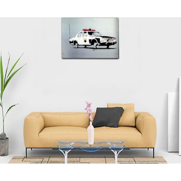 Giallobus Banksy Polizeiauto Gemälde auf Leinwand mit Standardrahmen, 70x50 cm, bereit zum Aufhängen, hochauflösender Druck, 100% made in Italy – Bild 4