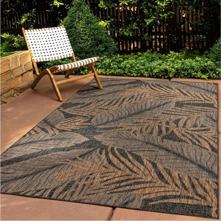 TaraCarpet Teppich Tara Carpet Columbia-Fashion Plant In & Outdoor auch für die Küche, rechteckig, Höhe: 5 mm, Balkon Terrasse Wintergarten Plant natur schwarz Esszimmer 80x150 – Bild 1