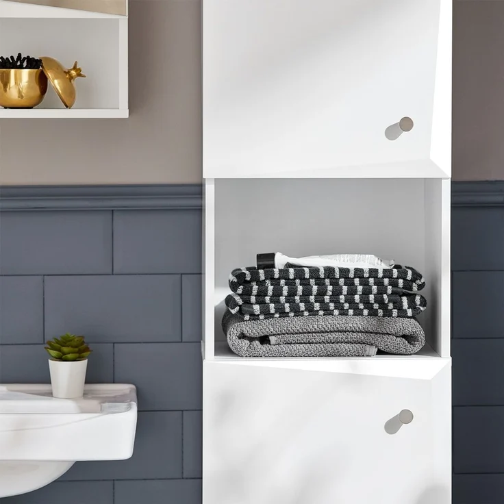 SoBuy BZR91-W Badezimmer-Hochschrank, MDF, Lackiert, Weiß, 34 x 170 x 30 cm – Bild 4