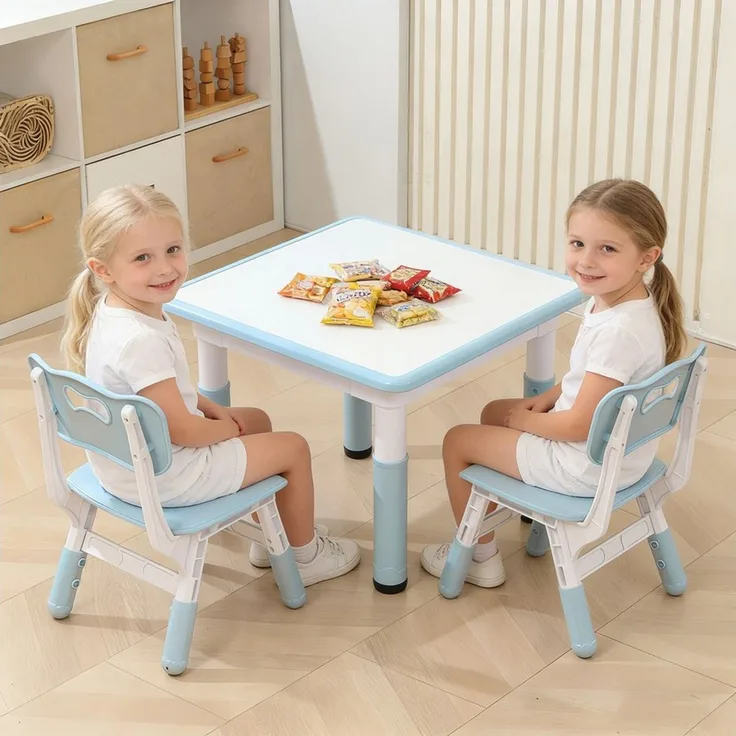 BlingBin Kindersitzgruppe Kindertisch mit 2 Stühlen, Kindermöbel Höhenverstellbar Sitzgruppe, (1er Set, 3-tlg, 1 Tisch, 2 Stühle), Tisch Stuhl Set für Kinderzimmer für Jungen Mädchen ab 2 Jahre