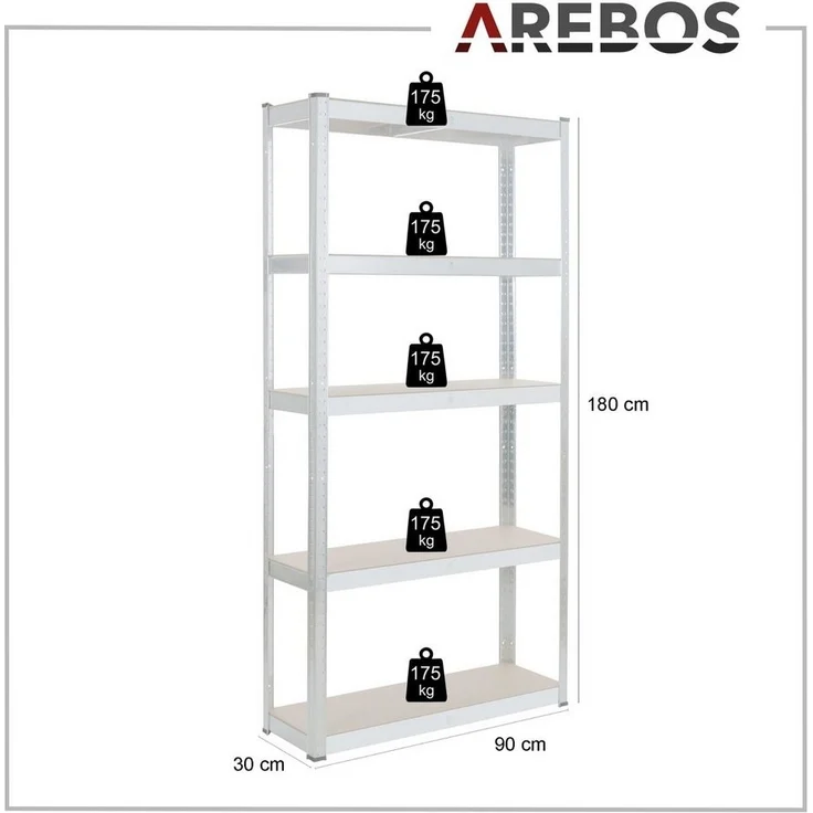 Arebos Schwerlastregal Steckregal Kellerregal verschiedene Farben 180 x 90 x 30cm 875 kg, Set 2-tlg. – Bild 3