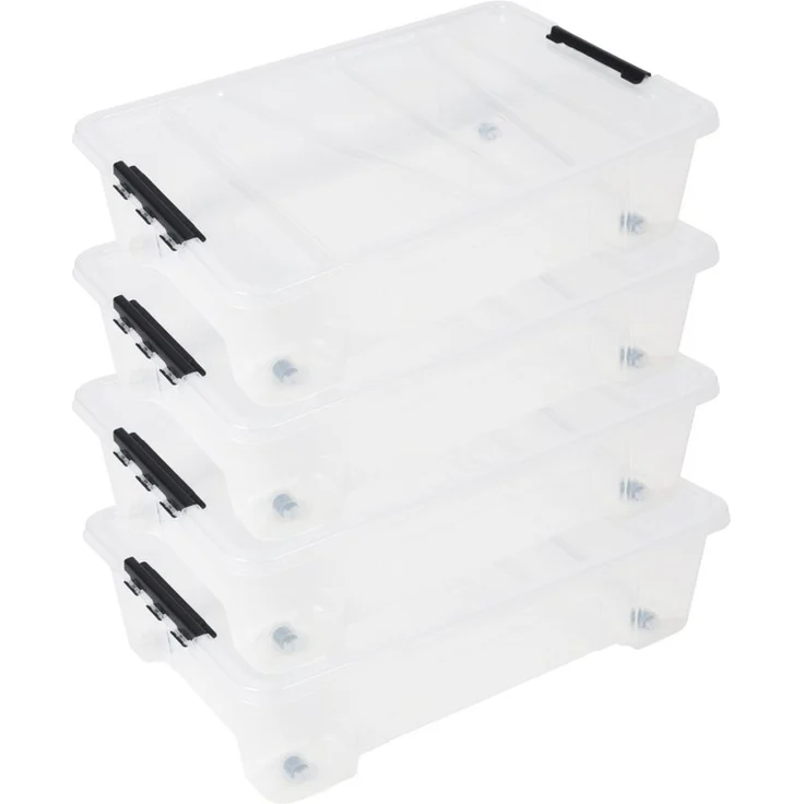 ONDIS24 Aufbewahrungsbox Unterbettbox Jolly Rollbox mit Deckel 25/35L Spielzeugkiste (4 St), transparent, stapel,- und nestbar – Bild 4