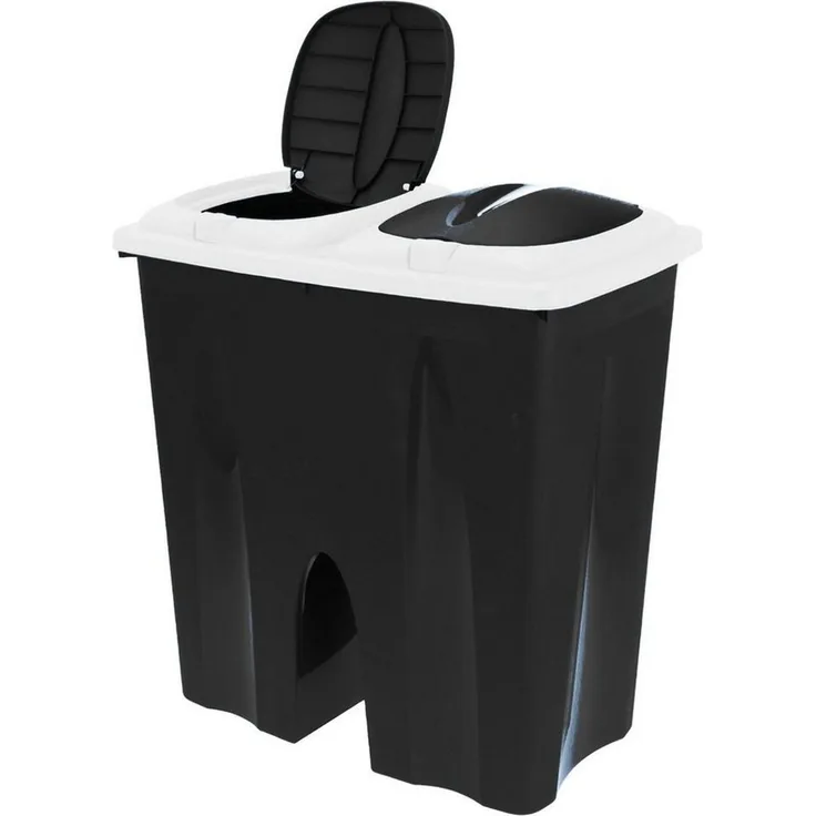 Spetebo Mülltrennsystem Duo Mülleimer schwarz - 2x 25 Liter, mit weiß-schwarzem Deckell