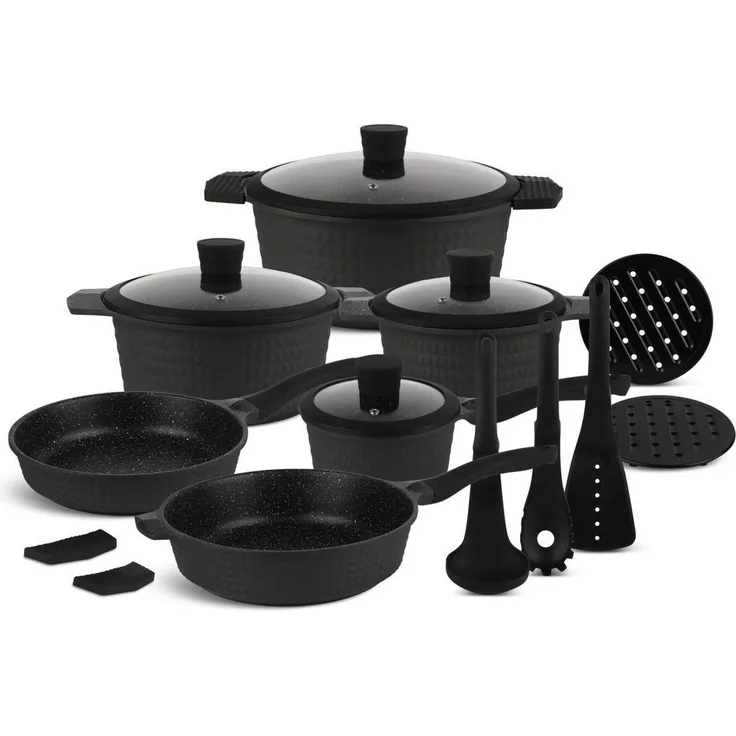 Edenberg Topf-Set 15 Tlg Schwarze Töpfe Bratpfannen und Kasserolle Glasdeckel Keramik, Aluminium, Edelstahl, Keramik (Es ist eine perfekte Geschenkidee für jeden Anlass, Bestseller-Topfset – höchste Qualität und Funktionalität)