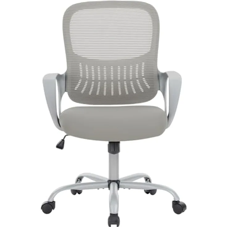 Sweetcrispy Bürostuhl Ergonomisch, Schreibtischstuhl mit Lendenwirbelstütze, Verstellbaren Armlehnen Drehstuhl, Höhenverstellbarer Office Chair, Bürostühle Geeignet für Büro und Schlafzimmer (Grau)