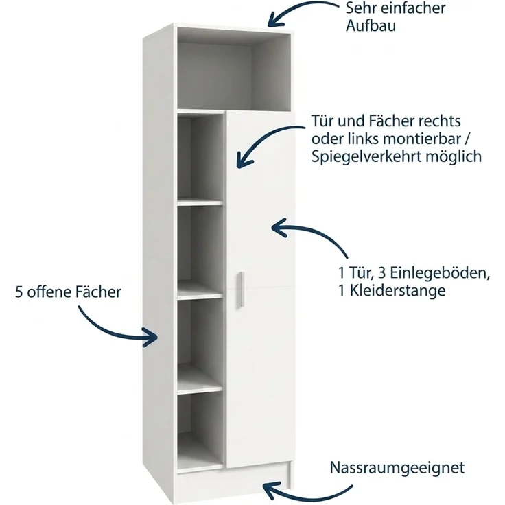 Universalschrank (B/H/T: 50x195x62 cm) in weiß Nachbildung – Bild 7