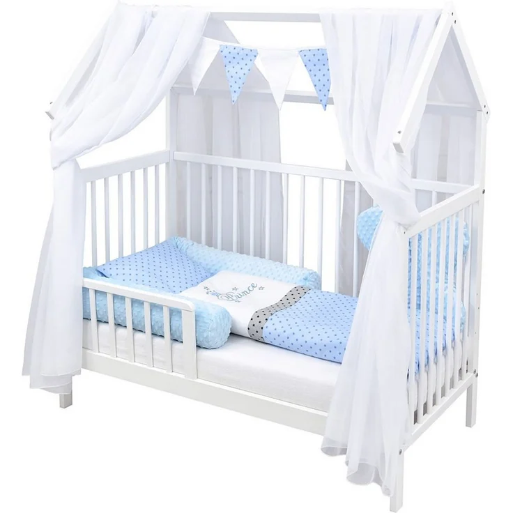 Baby-Delux Komplettbett Hausbett Babybett Schutzgitter Komplettset, 10-tlg, Kinderbett 60x120 cm weiß, Bettset verschiedene Designs – Bild 2