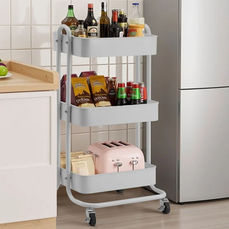 Home Nature Wohnkonzept Küchenrollwagen mit 3 Ebenen Weiß, platzsparender Rollwagen für Küche, Bad und Haushalt, 80 × 40 × 44 cm – Bild 6