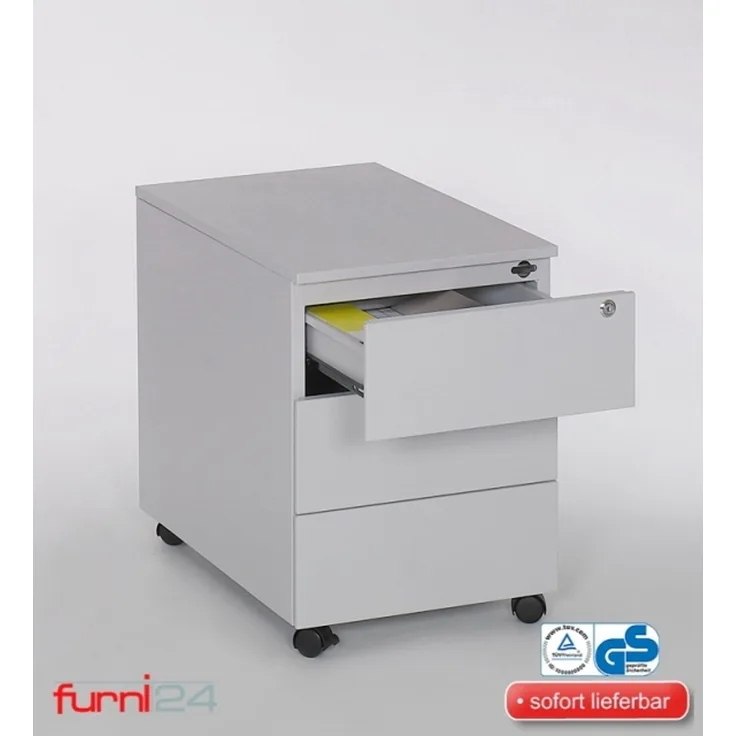 Rollcontainer, 3 Schübe, Farbe grau RAL 7035 pulverbeschichtet