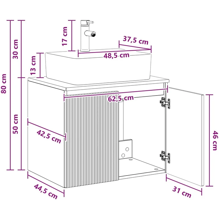 vidaXL Waschbeckenschrank Altholz 62,5 x 44,5 x 80 cm Holzwerkstoff 3404328 – Bild 11
