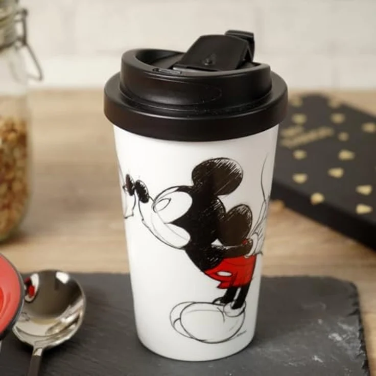 Geda Labels GmbH Coffee-to-go-Becher Mickey Kiss Sketch, 1-tlg, PP, Weiß, 400 ml, doppelwandig, auslaufsicher – Bild 4