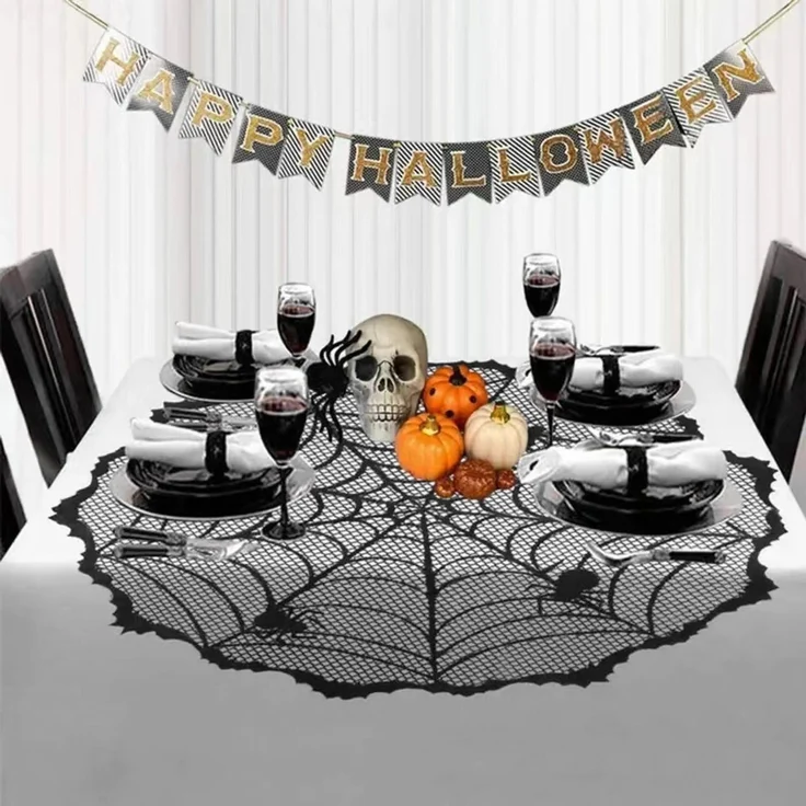 ABC Halloween-Tischläufer mit Spinnennetz-Motiv, rund, 102 cm – Bild 3