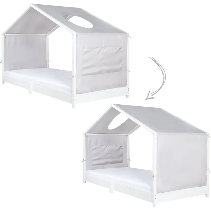 roba Bezug für Montessori Hausbetten 90 x 200 cm - Passendes Zubehör zum Umbau in Himmelbett - Inkl. 3 Aufbewahrungstaschen & Dachfenster - Hellgrau – Bild 7