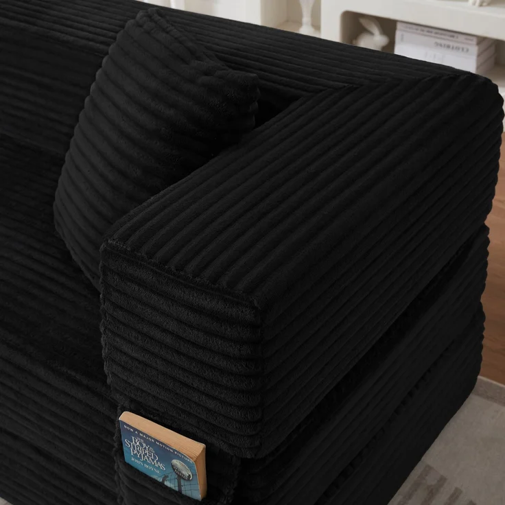 ZUBALIYA Schlafsofa, mit Schlaffunktion, H 60 × T 200 × B 76 cm, Schwarz, Schaumstoff – Bild 5