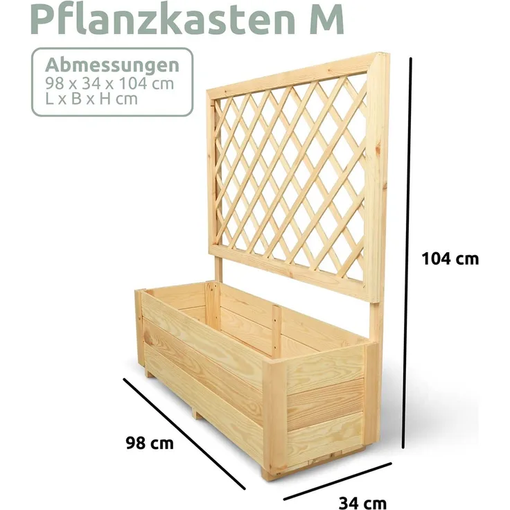 2er Set Pflanzkästen mit Rankgitter - Kiefer - 98 x 34 x 104cm
