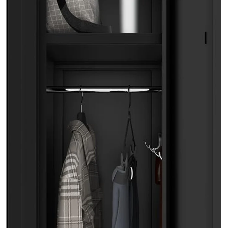 Jan Nowak Spind Schrank, Kleiderschrank, Metallschrank, Schließfachschrank | 2 Abteile mit Kleiderstange, Lüftungsschlitze, Trennwände, 4 Kleiderhaken pro Abteil | 180 cm x 60 cm x 50 cm | Schwarz – Bild 2