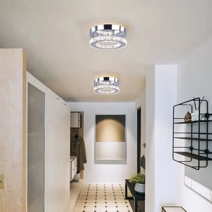 DELIPOP – LED – Deckenleuchte, 12 W, dimmbar, Kristalllüsterringe für Schlafzimmer, Esszimmer, Küche, Flur, Größe: 20 x 20 x 6 cm, Energieklasse E – Weiß – 20x20x6cm – Bild 5