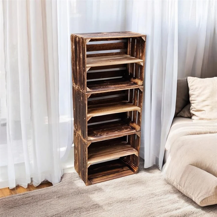 Holzkiste Regal mit Ablage Lang 50 x 40 x 30cm Geflammt – Bild 5