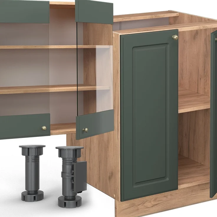 Küchenzeile Fame-Line Grün-Gold Landhaus/Goldkraft Eiche 300 cm mit Hochschrank, ohne Arbeitsplatte Vicco – Bild 5