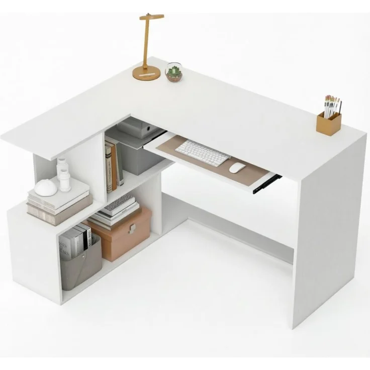 Eckschreibtisch mit Tastaturauszug und 4 Fächern, 120x100x76 cm, Weiß – Bild 4