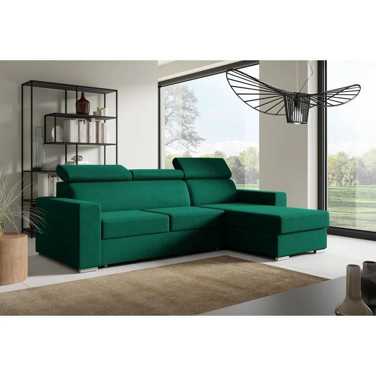 Ecksofa in L-Form NELA, L-förmige Eckcouch mit Schlaffunktion, ausziehbares Sofa, 1 Bettzeugbehälter, verstellbare Kopfstützen, (Kronos 19), 96x170 cm – Bild 2