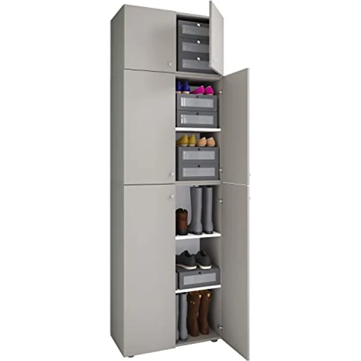 MID.YOU Schuhschrank Grau, Kunststoff, 3 Fächer, 70x223x39 cm, Garderobe für Schuhaufbewahrung – Bild 1