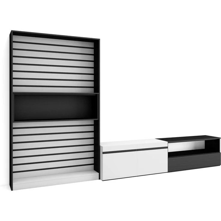 Skraut Home Wohnzimmermöbel für TV | Esstisch-Set | 210 x 186 x 35 cm | für Fernseher bis 80 Zoll | TV-Möbel | moderner Stil | Schwarz und Weiß