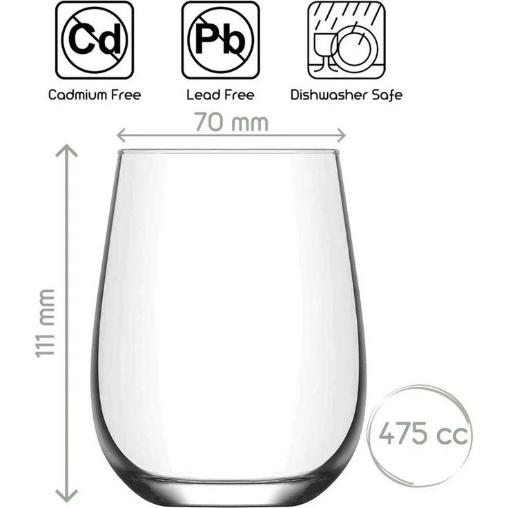 LAV Gläser-Set Gaia Softdrinkglas, 6-tlg, Glas, 6er Set, 475ml, mit feinem Rand, ideal für Soft Drinks, Wein, Wasser – Bild 2